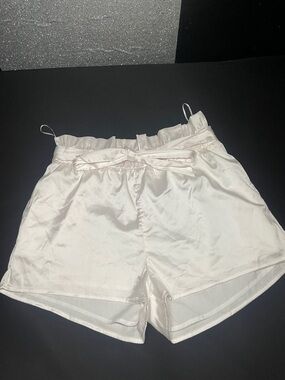 Fashion Nova Cream Paperbag Satin Tie-Front High Waist Shorts